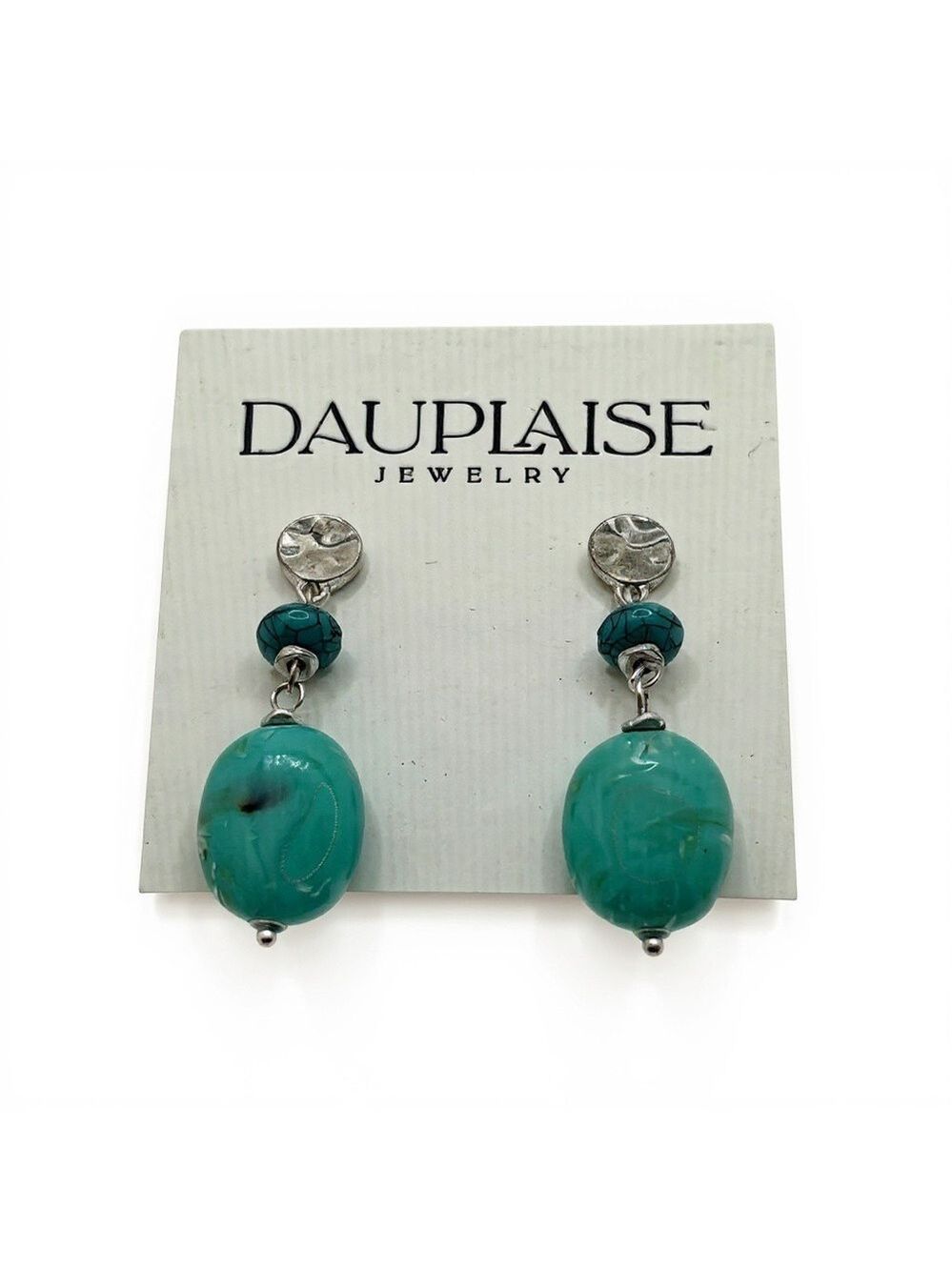 Dauplaise Jewelry Turquoise Drop Earrings Silver Tone New